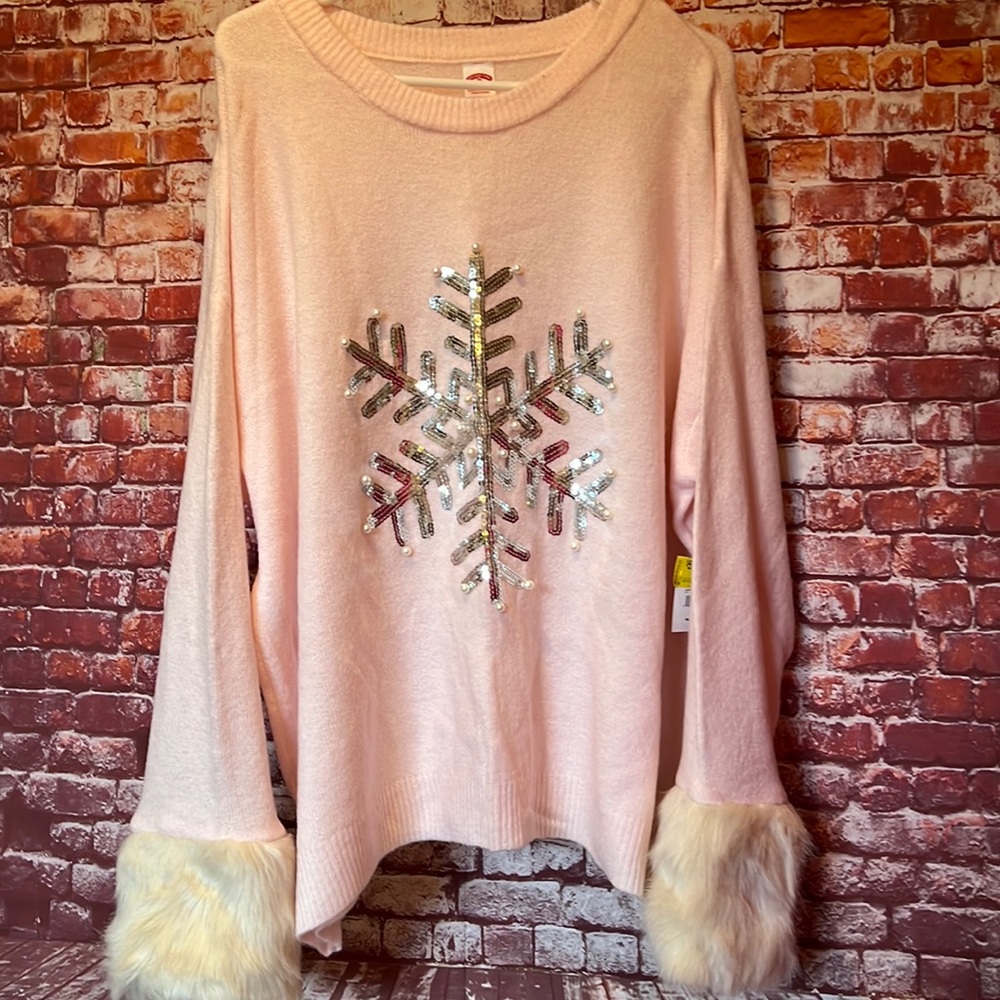 Beautiful Pink Sequined Snowflake Sweater! NWT 2X